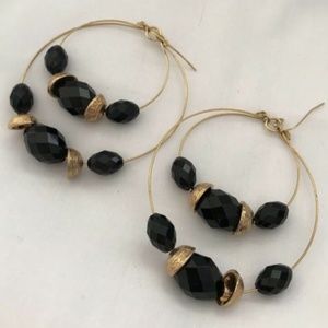 Women's Black And Gold Double Hoop Earrings